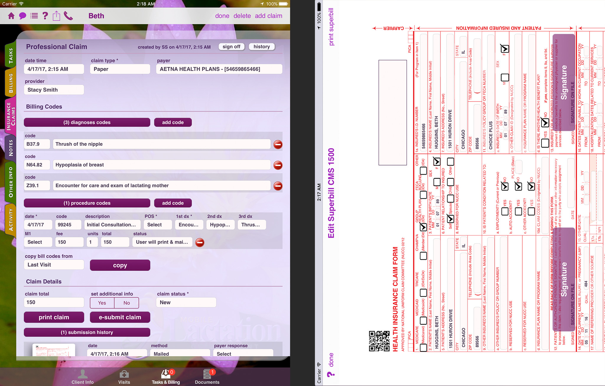 Lactation Consultant Charting Software